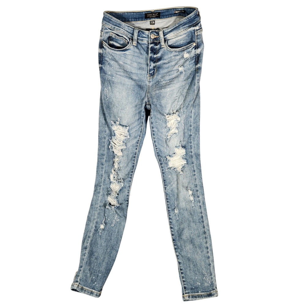 Judy Blue Skinny Jeans Womens 3/26 Blue Excellent Distressed Paint Splatter
